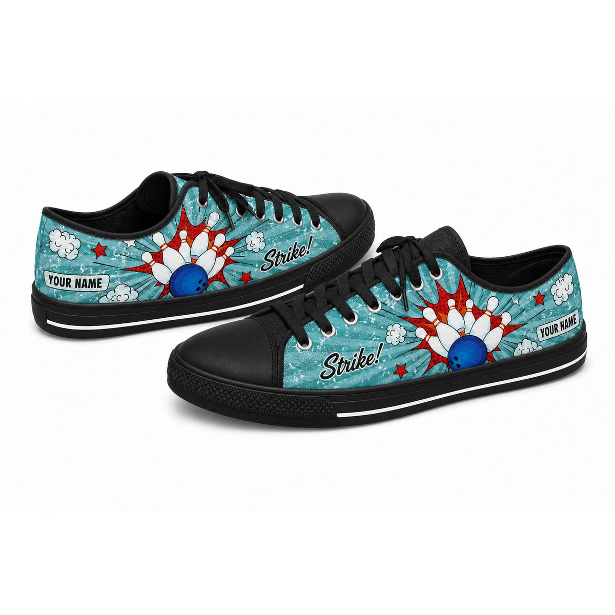 Strike Bowling Ball And Pins Graphic Personalized Low Top Shoes Black Shoes