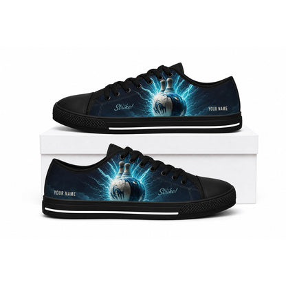 Strike Bowling Ball Design Graphic Personalized Low Top Shoes Box Black