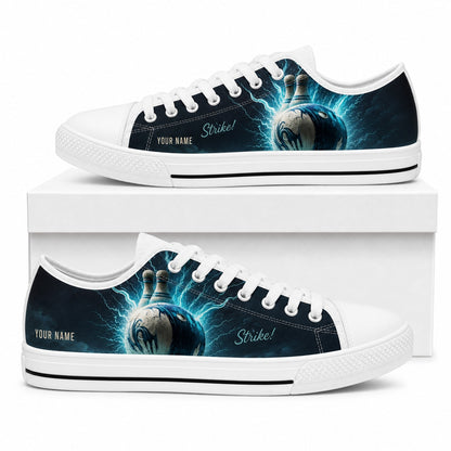 Strike Bowling Ball Design Graphic Personalized Low Top Shoes Box White