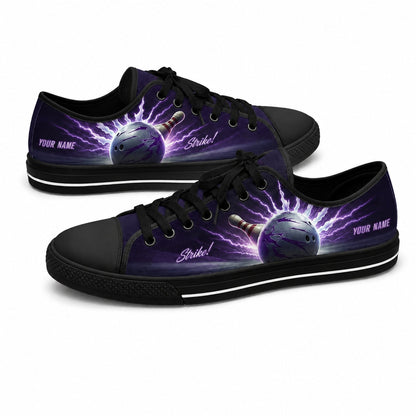 Strike Bowling Ball Graphic Custom Low Top Shoes Black Shoes