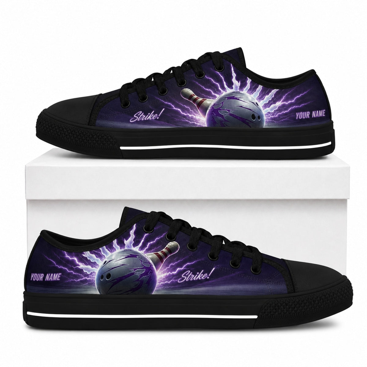 Strike Bowling Ball Graphic Custom Low Top Shoes Box Black