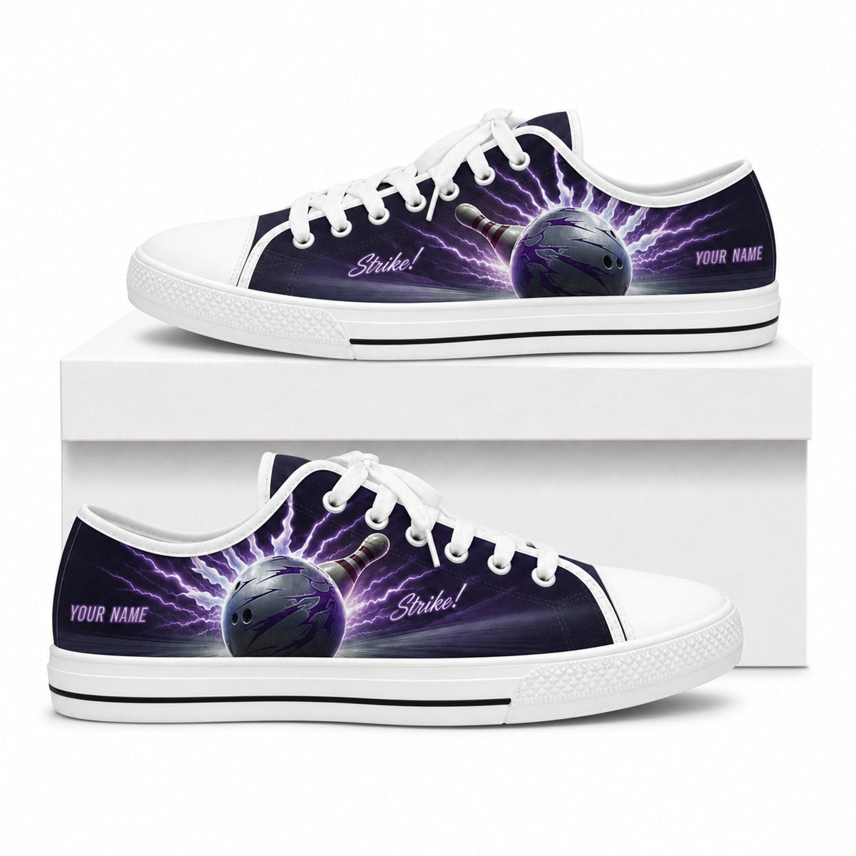 Strike Bowling Ball Graphic Custom Low Top Shoes Box White