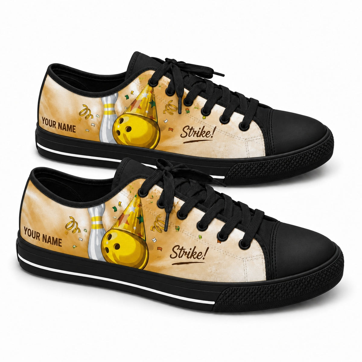 Strike Bowling Ball Graphic Personalized Low Top Shoes Black Shoes