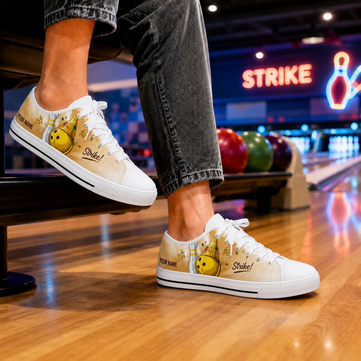 Strike Bowling Ball Graphic Personalized Low Top Shoes Bowling Life Style