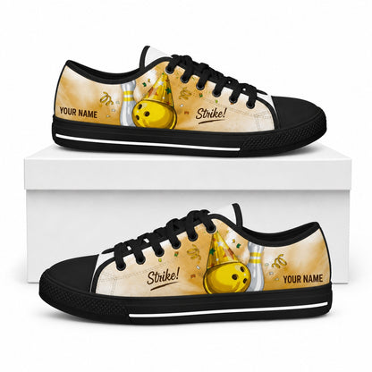 Strike Bowling Ball Graphic Personalized Low Top Shoes Box Black