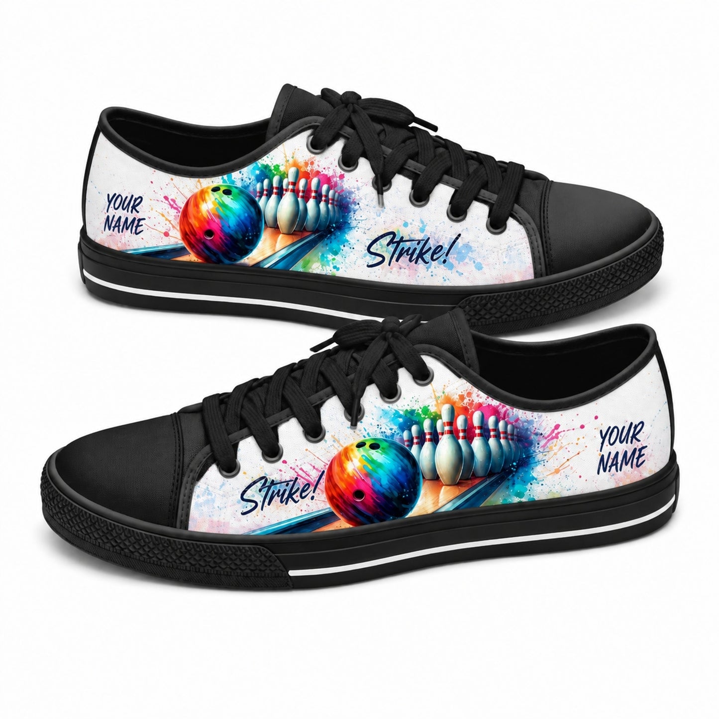 Strike Bowling Ball Pins Graphic Personalized Low Top Shoes Black Shoes