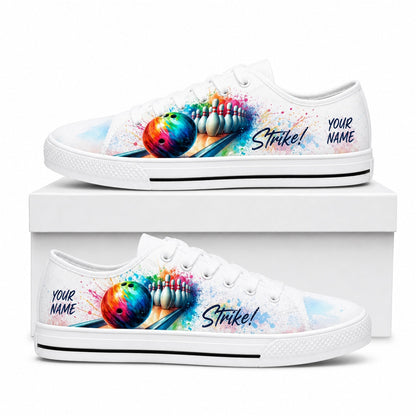 Strike Bowling Ball Pins Graphic Personalized Low Top Shoes Box White