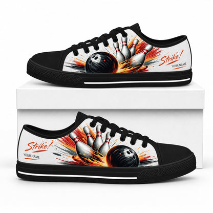 Strike Bowling Design Graphic Custom Low Top Shoes Box Black