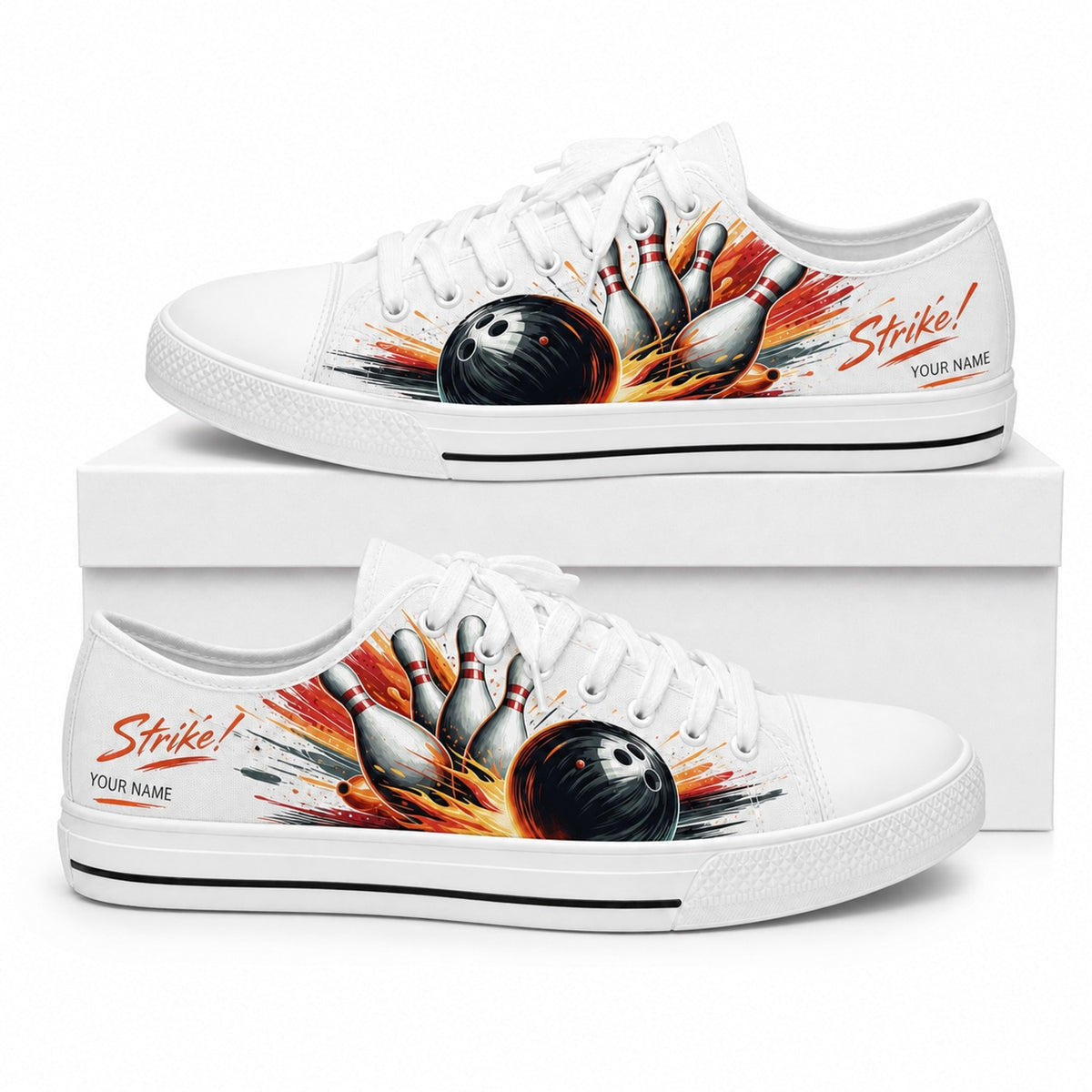Strike Bowling Design Graphic Custom Low Top Shoes Box White