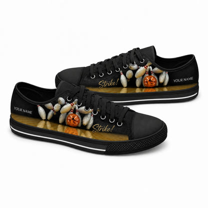 Strike Bowling Design Graphic Personalized Low Top Shoes Black Shoes