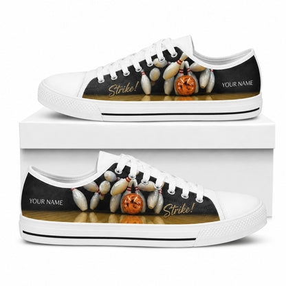 Strike Bowling Design Graphic Personalized Low Top Shoes Box White