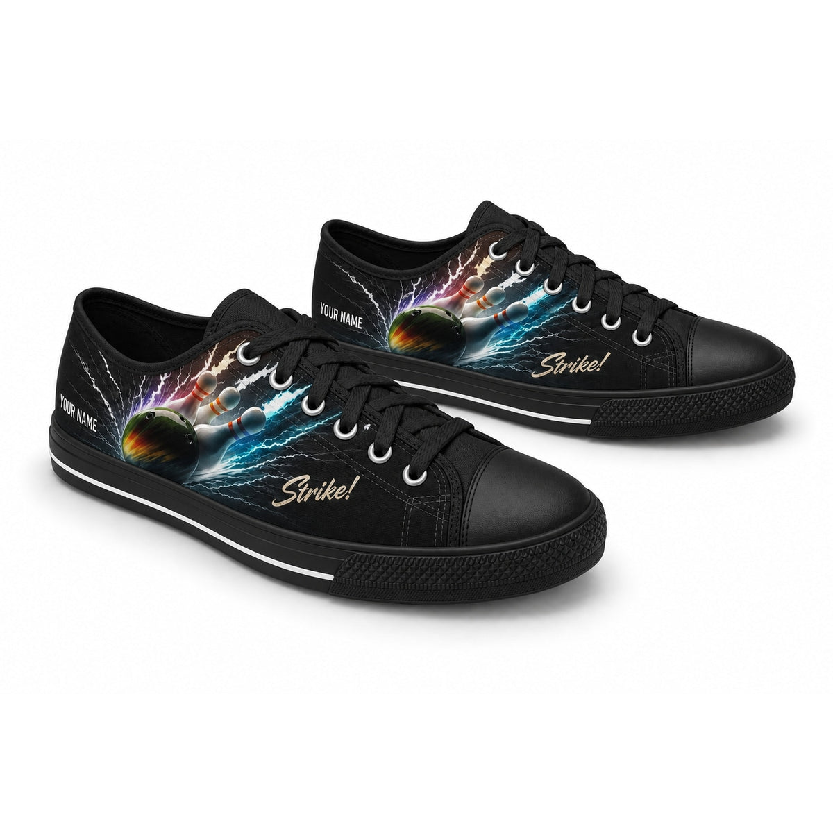 Strike Bowling Design Personalized Low Top Shoes Black Shoes