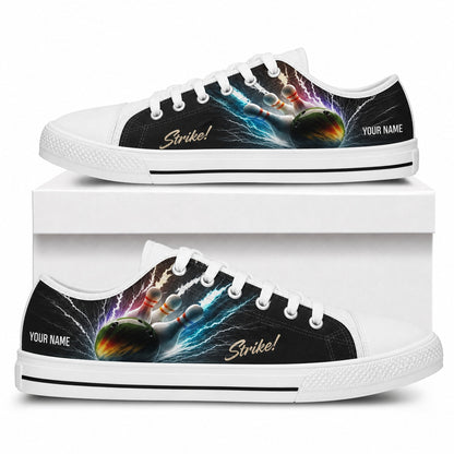 Strike Bowling Design Personalized Low Top Shoes Box White