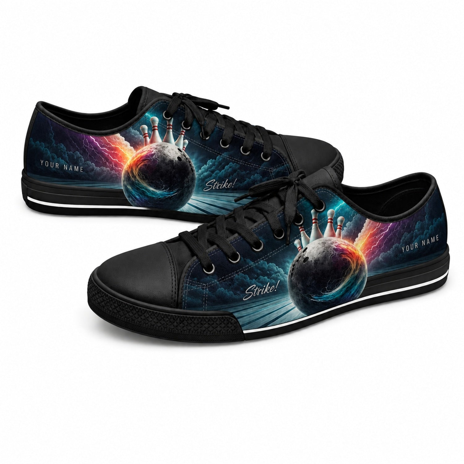 Strike Bowling Design Retro Personalized Low Top Shoes Black Shoes