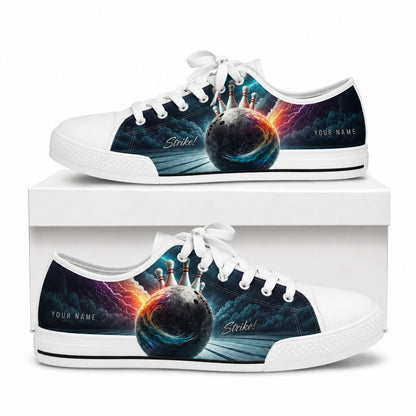 Strike Bowling Design Retro Personalized Low Top Shoes Box White