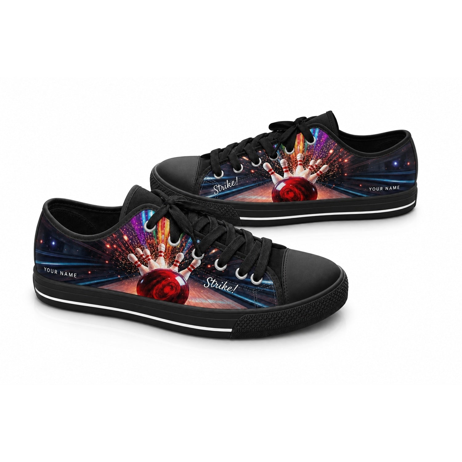 Strike Bowling Design Vintage Personalized Low Top Shoes Black Shoes
