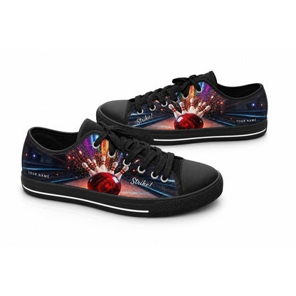 Strike Bowling Design Vintage Personalized Low Top Shoes Black Shoes