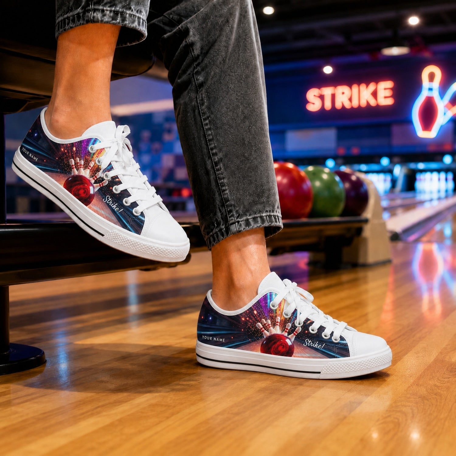 Strike Bowling Design Vintage Personalized Low Top Shoes Bowling Life Style