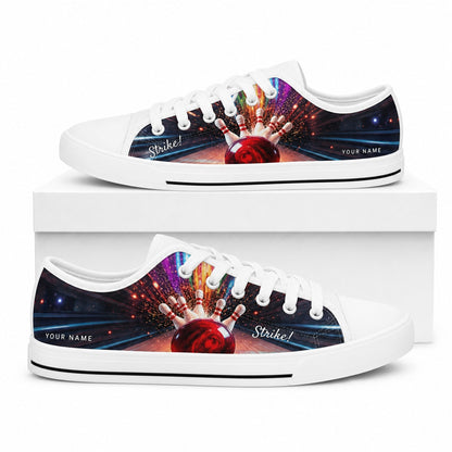 Strike Bowling Design Vintage Personalized Low Top Shoes Box White