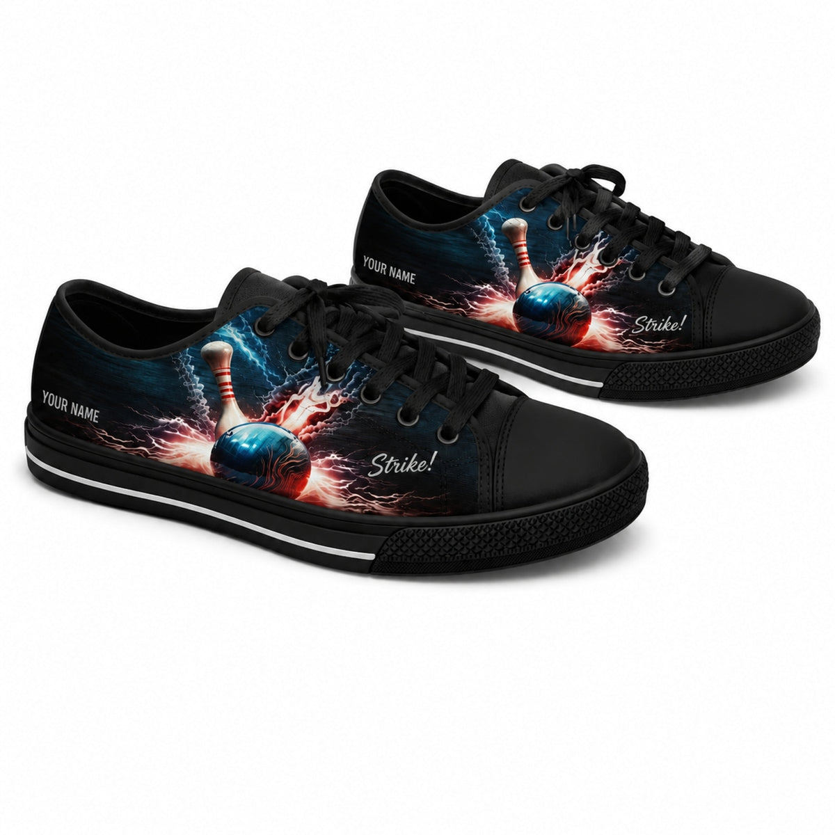 Strike Bowling Graphic Personalized Low Top Shoes Black Shoes