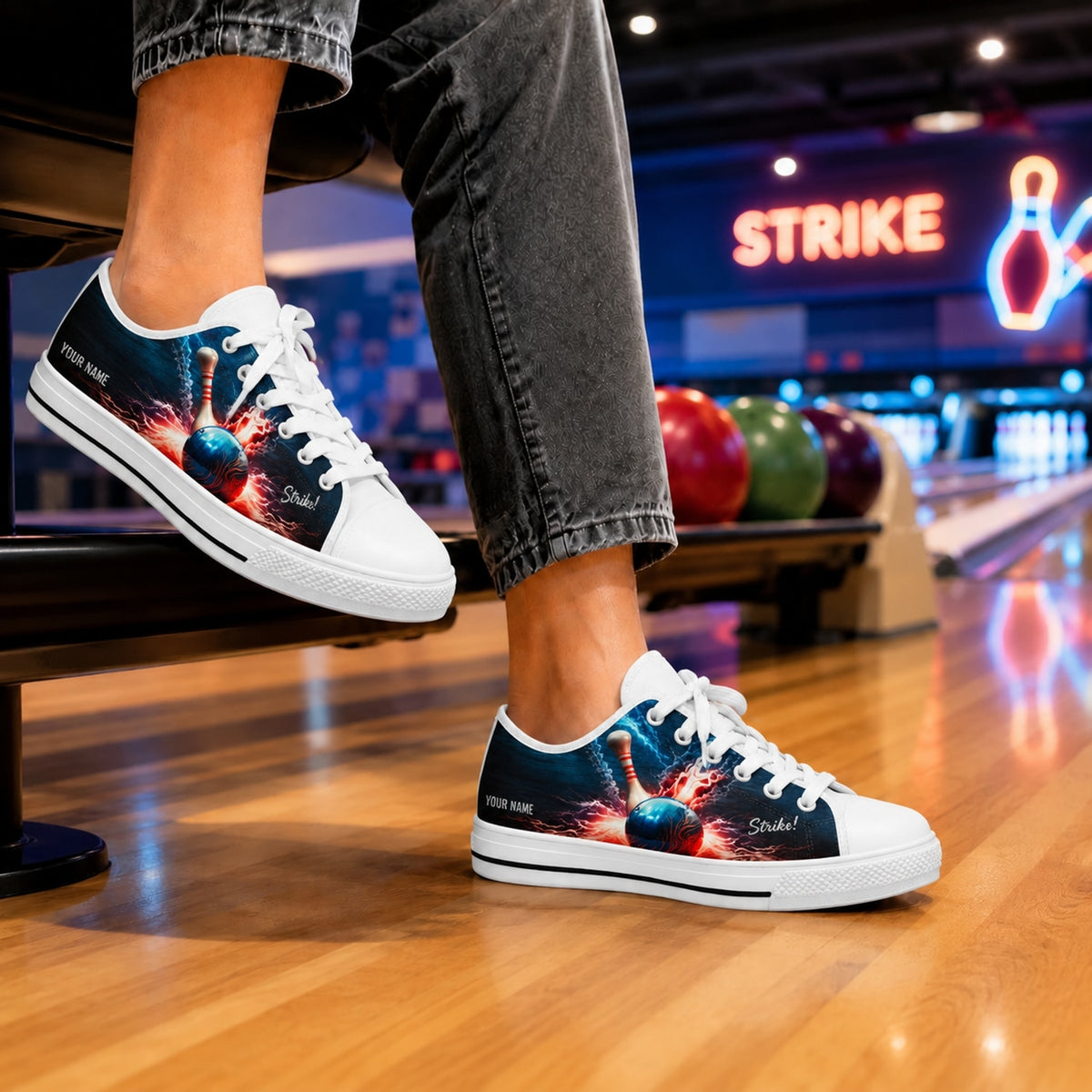 Strike Bowling Graphic Personalized Low Top Shoes Bowling Life Style