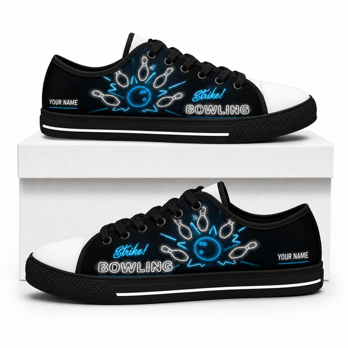 Strike Bowling Neon Custom Low Top Shoes Box Black
