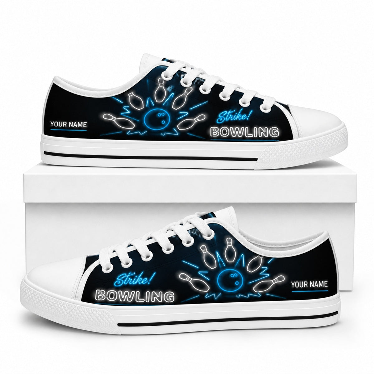 Strike Bowling Neon Custom Low Top Shoes Box White