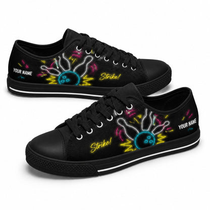 Strike Bowling Neon Design Custom Low Top Shoes Black Shoes
