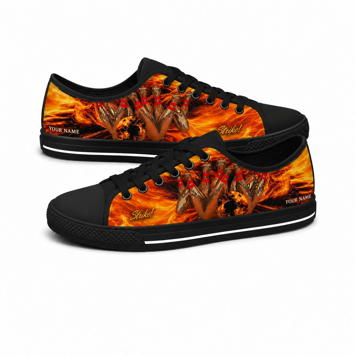 Strike Bowling Pins Graphic Personalized Low Top Shoes Black Shoes