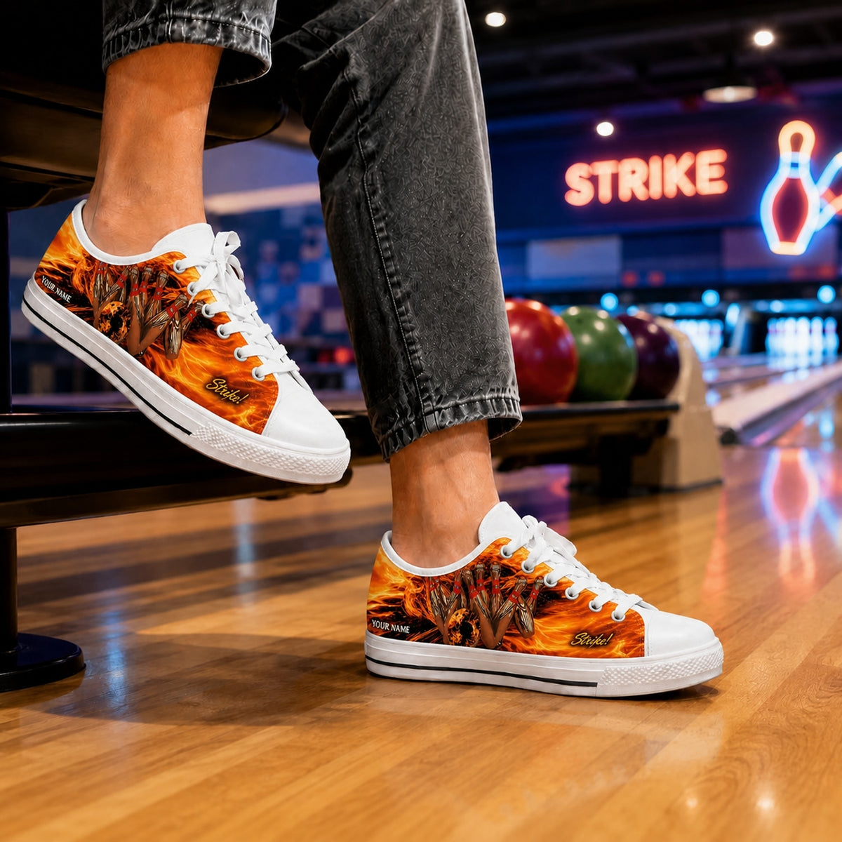 Strike Bowling Pins Graphic Personalized Low Top Shoes Bowling Life Style