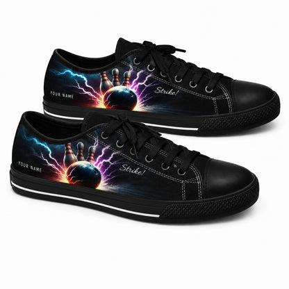 Strike Thunder Bowling Ball And Pins Graphic Personalized Low Top Shoes Black Shoes