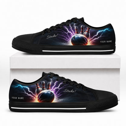 Strike Thunder Bowling Ball And Pins Graphic Personalized Low Top Shoes Box Black