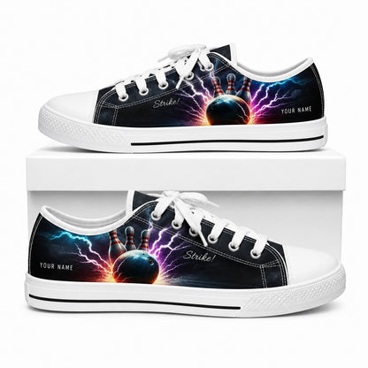 Strike Thunder Bowling Ball And Pins Graphic Personalized Low Top Shoes Box White
