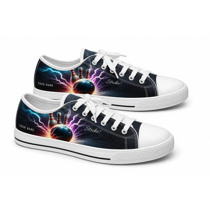 Strike Thunder Bowling Ball And Pins Graphic Personalized Low Top Shoes
