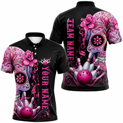 Sugar Skull Bowling Graphic Personalized Bowling Polo Shirt