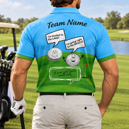 Talking Golf Balls Graphic Personalized Golf Polo Shirt Back View