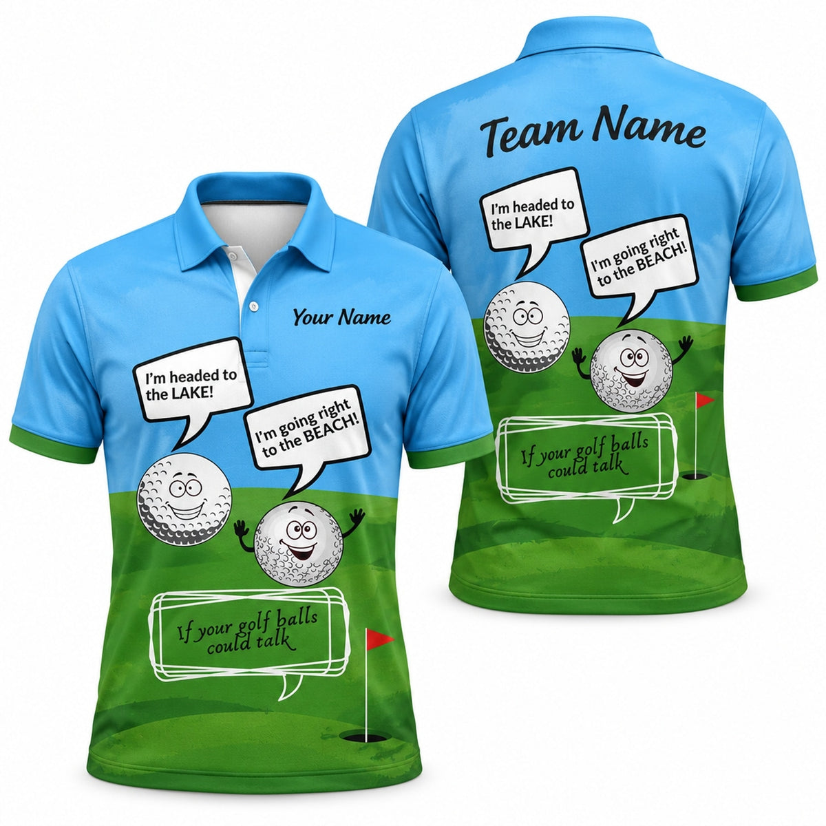 Talking Golf Balls Graphic Personalized Golf Polo Shirt