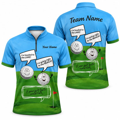 Talking Golf Balls Graphic Personalized Golf Polo Shirt Jersey Zip 1 4 Collar