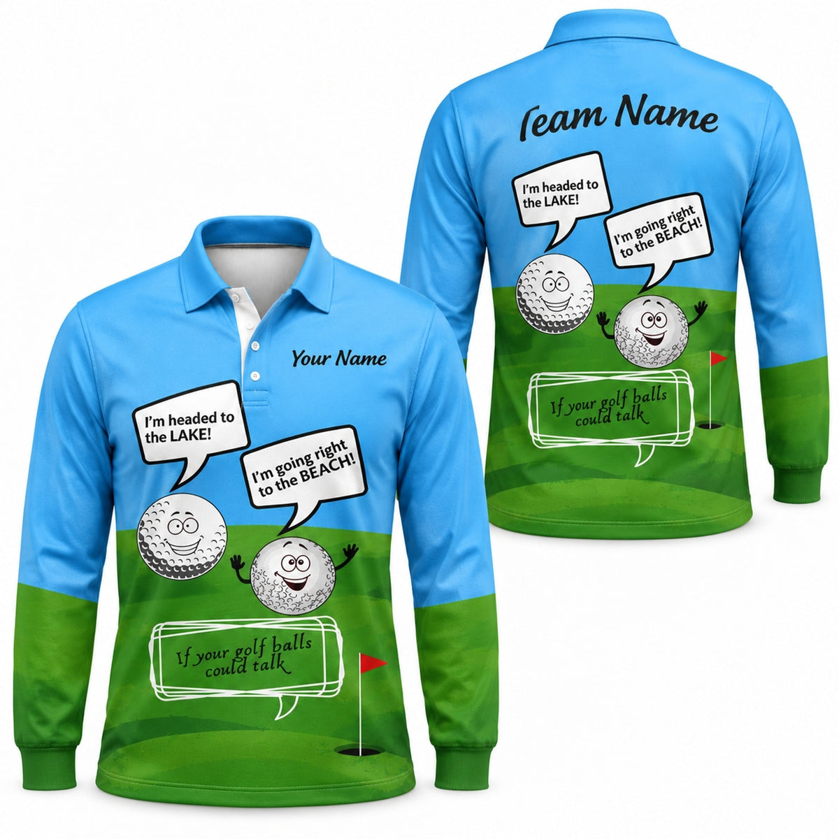 Talking Golf Balls Graphic Personalized Golf Polo Shirt Long Sleeve Polo