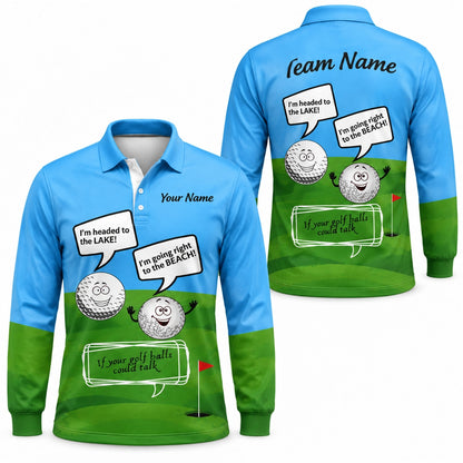 Talking Golf Balls Graphic Personalized Golf Polo Shirt Long Sleeve Polo