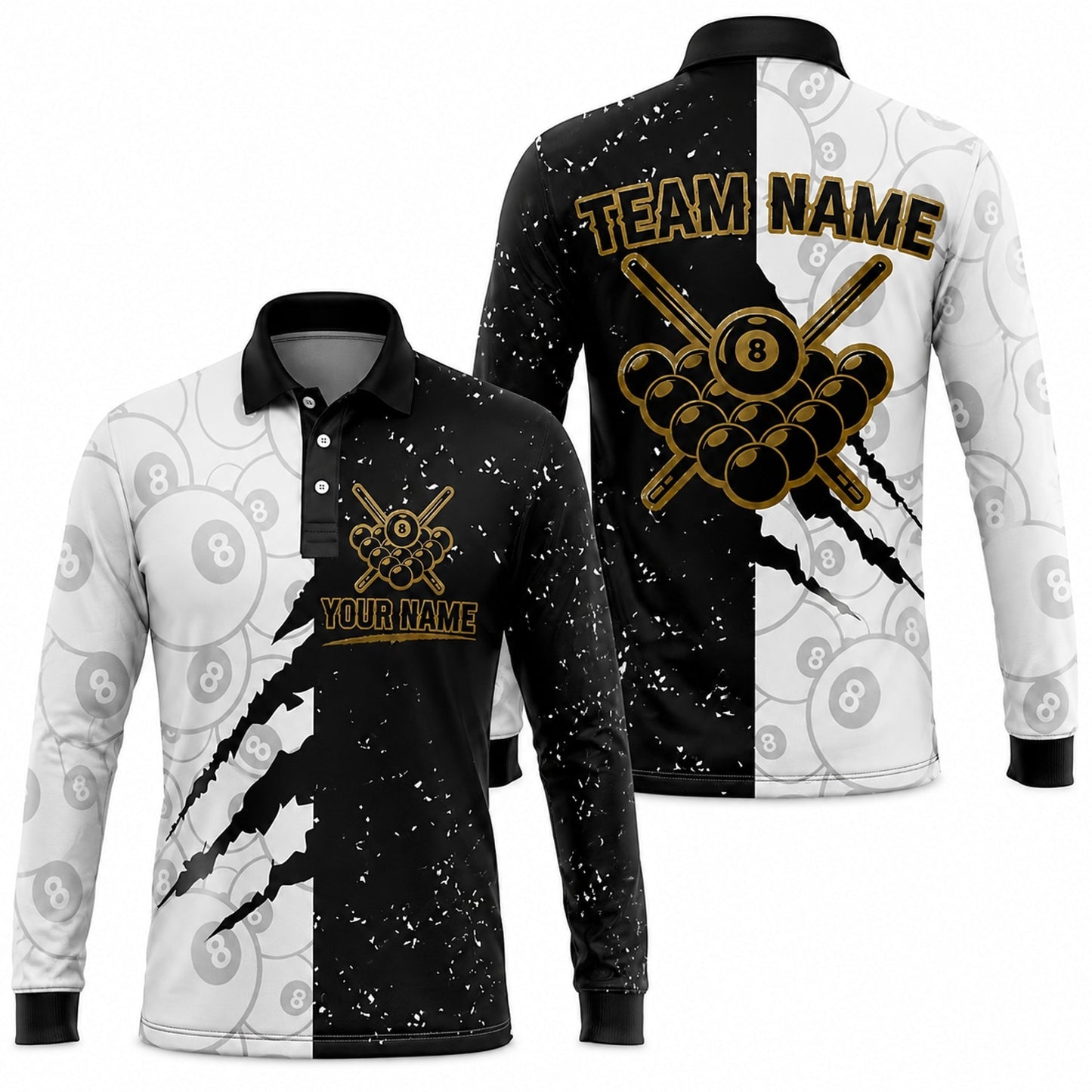 Team Name 8 Ball Sport Custom Billiard Polo Shirt Long Sleeve Polo