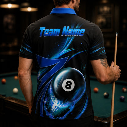 Team Name 8 Ball Sport Personalized Billiard Polo Shirt Back View