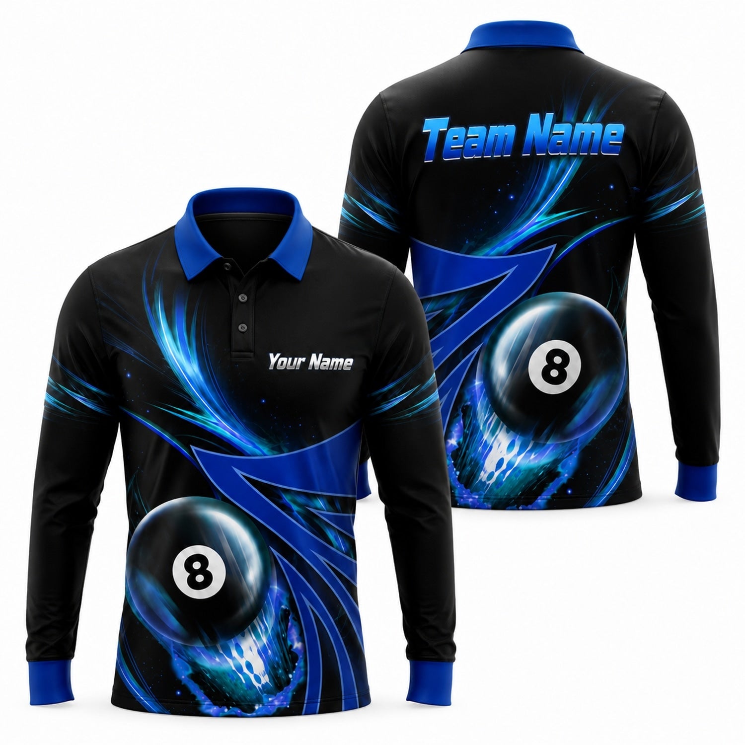 Team Name 8 Ball Sport Personalized Billiard Polo Shirt Long Sleeve Polo