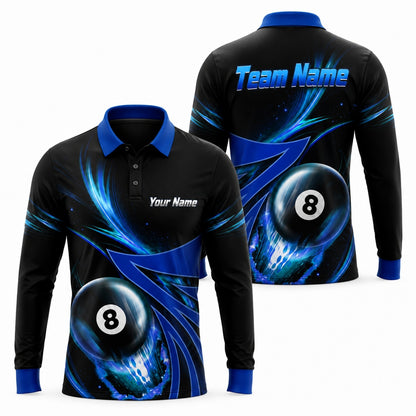 Team Name 8 Ball Sport Personalized Billiard Polo Shirt Long Sleeve Polo