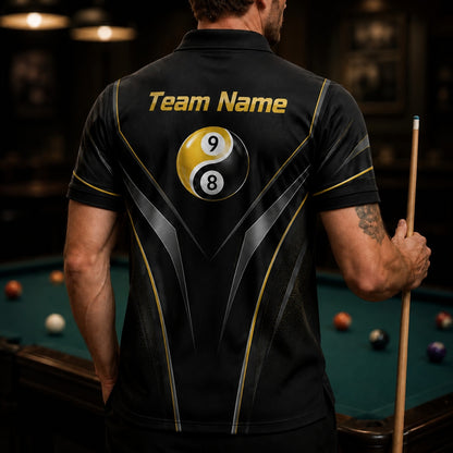Team Name 9 Ball 8 Ball Sport Personalized Billiard Polo Shirt Back View