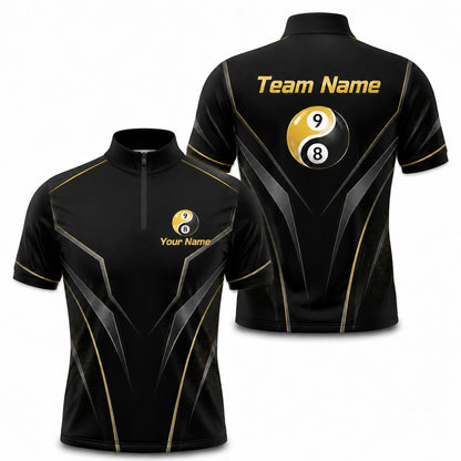 Team Name 9 Ball 8 Ball Sport Personalized Billiard Polo Shirt Jersey Zip 1 4 Collar