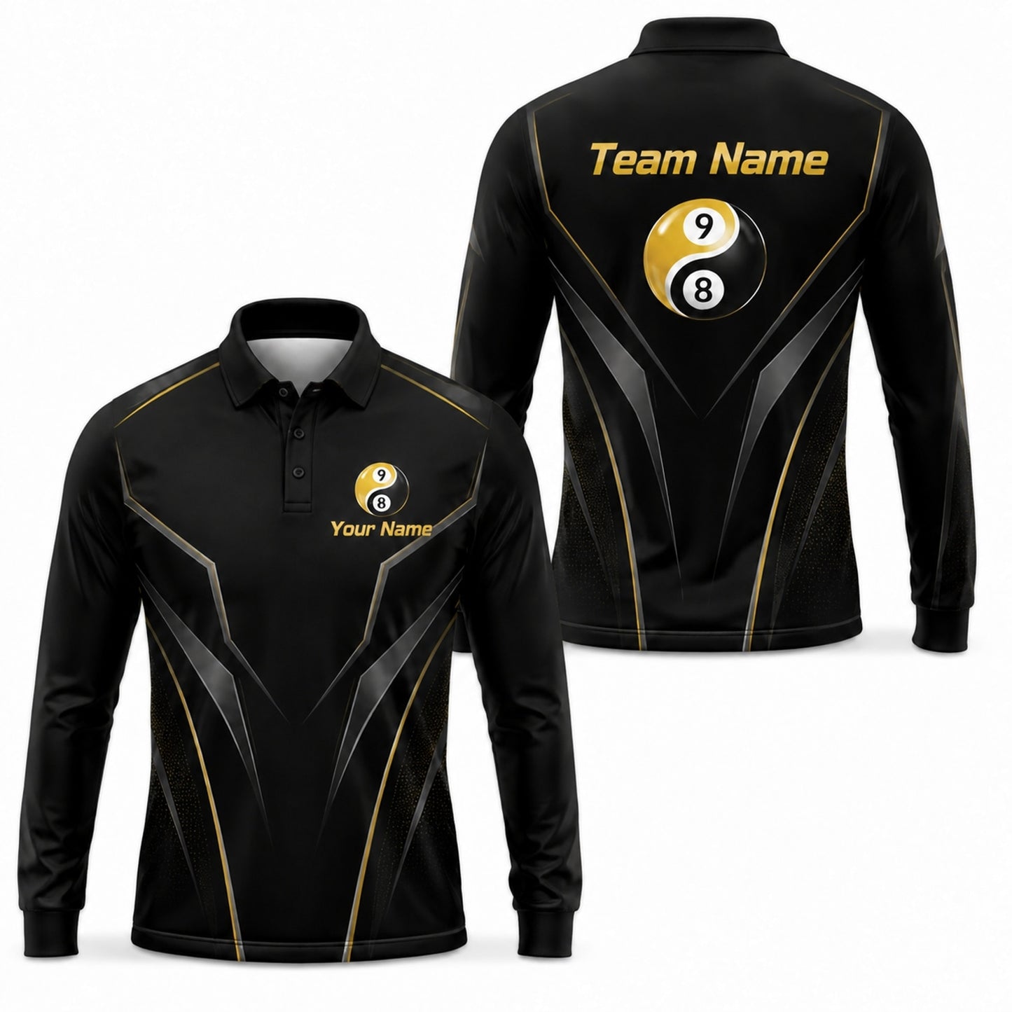 Team Name 9 Ball 8 Ball Sport Personalized Billiard Polo Shirt Long Sleeve Polo