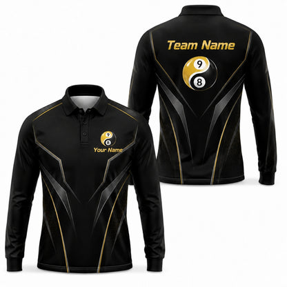 Team Name 9 Ball 8 Ball Sport Personalized Billiard Polo Shirt Long Sleeve Polo