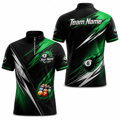 Team Name Billiards Graphic Custom Billiard Polo Shirt Jersey Zip 1 4 Collar