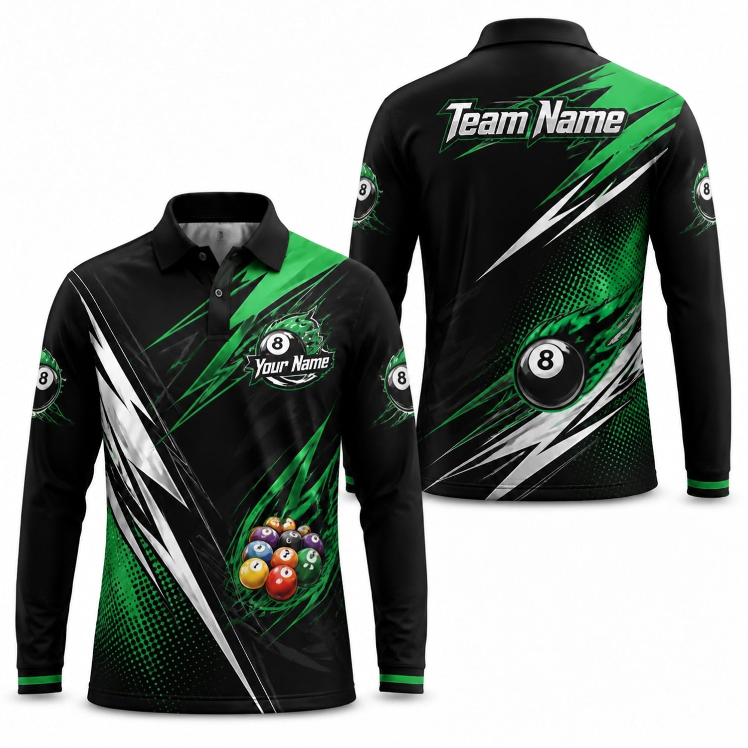 Team Name Billiards Graphic Custom Billiard Polo Shirt Long Sleeve Polo